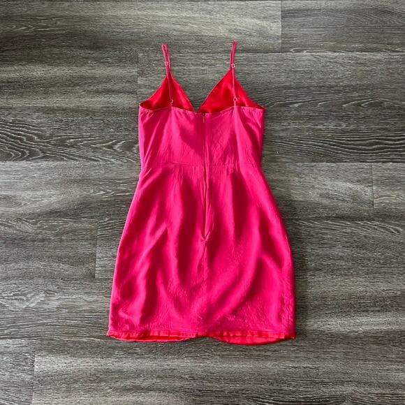 Lavender Brown Silk Hot Pink Faux Wrap Mini Dress Size S Made in USA - Picture 5 of 12
